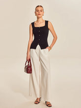 Button Front Square Neck Top